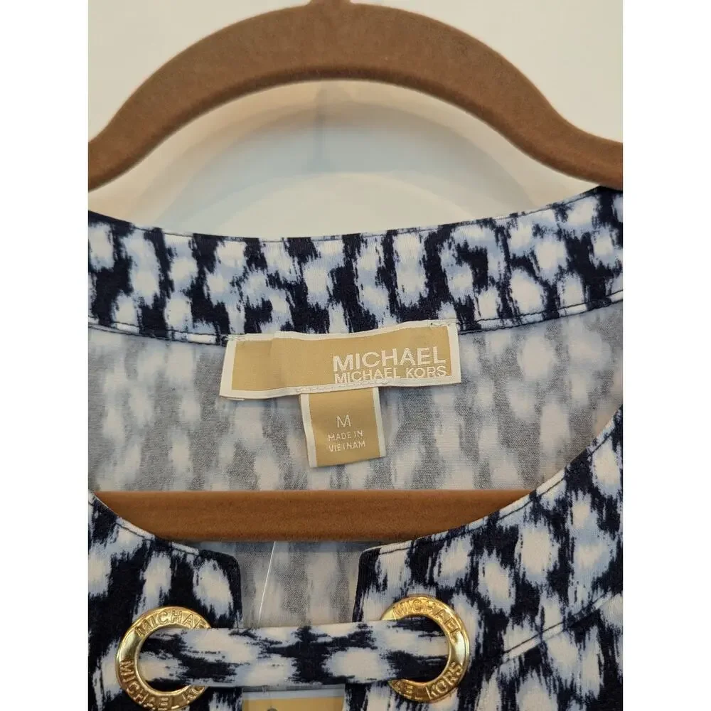 NWT Michael Kors Dress M Short Blue Lace Up Grommet Shift Mini Sleeveless